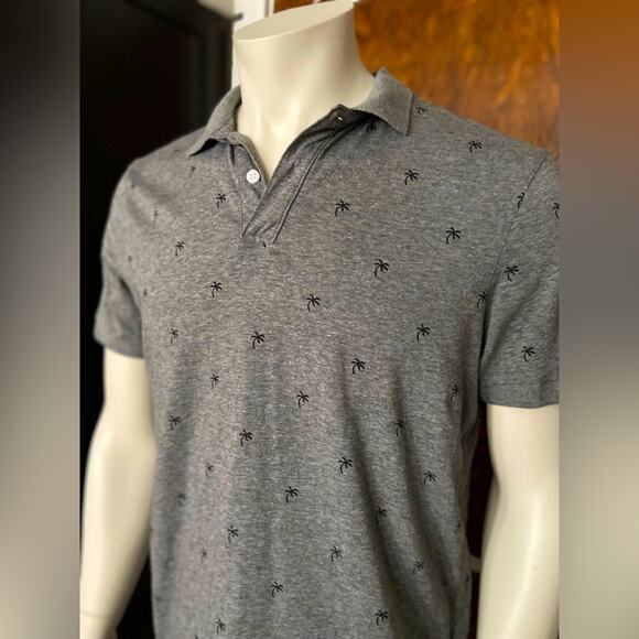 H&M Grey Tropical Palm Tree Cotton Polo Mens sz M - Picture 1 of 5